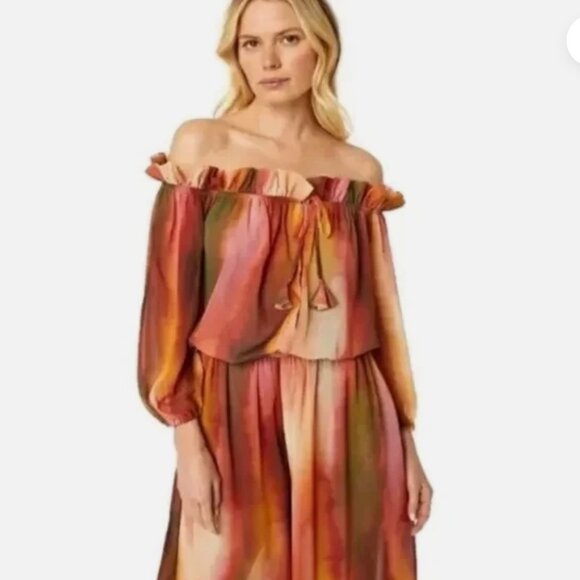 Misa Los Angeles Surya Chiffon Jumpsuit in Jaipur Ombre Colorful Sunset Palette - Picture 2 of 9